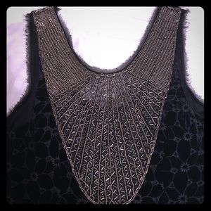 Free People black mini dress with silver beading